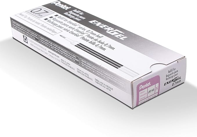 Pentel Refill Ink - For EnerGel Gel Pen, 0.7mm Metal Tip, Medium, Lilac Ink, 12 Pack (LR7-V3)