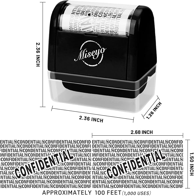 Miseyo Wide Roller Stamp Identity Theft Stamp 1.5 Inch Perfect for Privacy Protection - Black