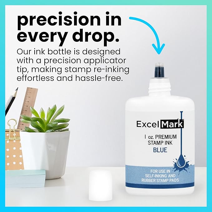 ExcelMark Premium Self-Inking Stamp Refill Ink - 1 oz. (Blue)