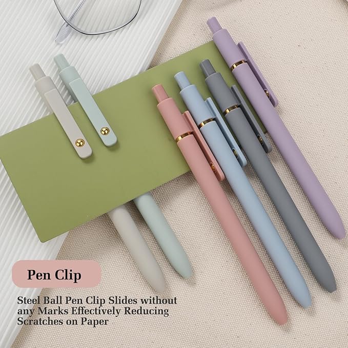 FIOVER Gel Pens - 6Pcs 0.5mm Fine Point Smooth Writing Pens, Black Gel Ink Journaling Supplies for Note Taking, Cute Aesthetic Office School Supplies Gifts for Women(6 Pcs Gold Morandi)