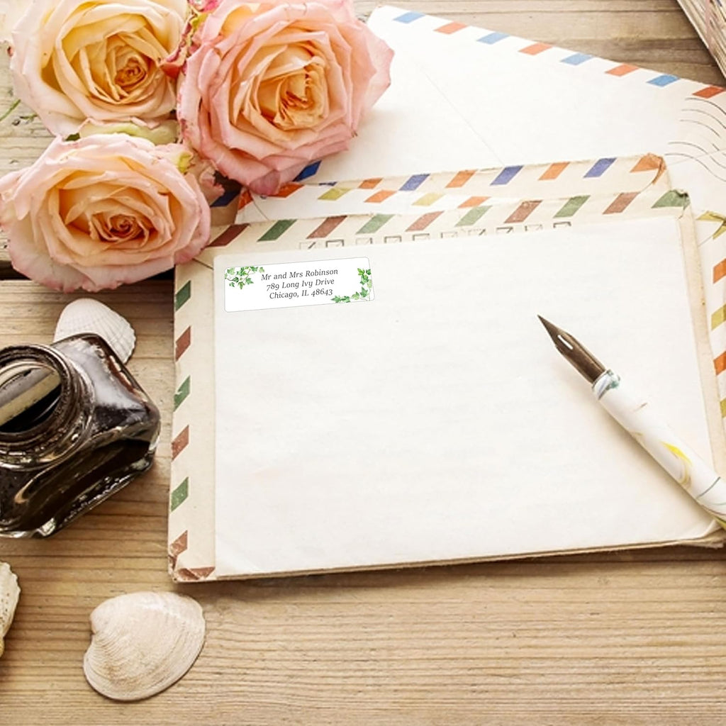 Personalized Return Address Labels Greenery - High Gloss Custom Mailing Labels on Sheets - Self-Adhesive Return Stickers for Envelopes with Crisp Printing Design (50-1000)