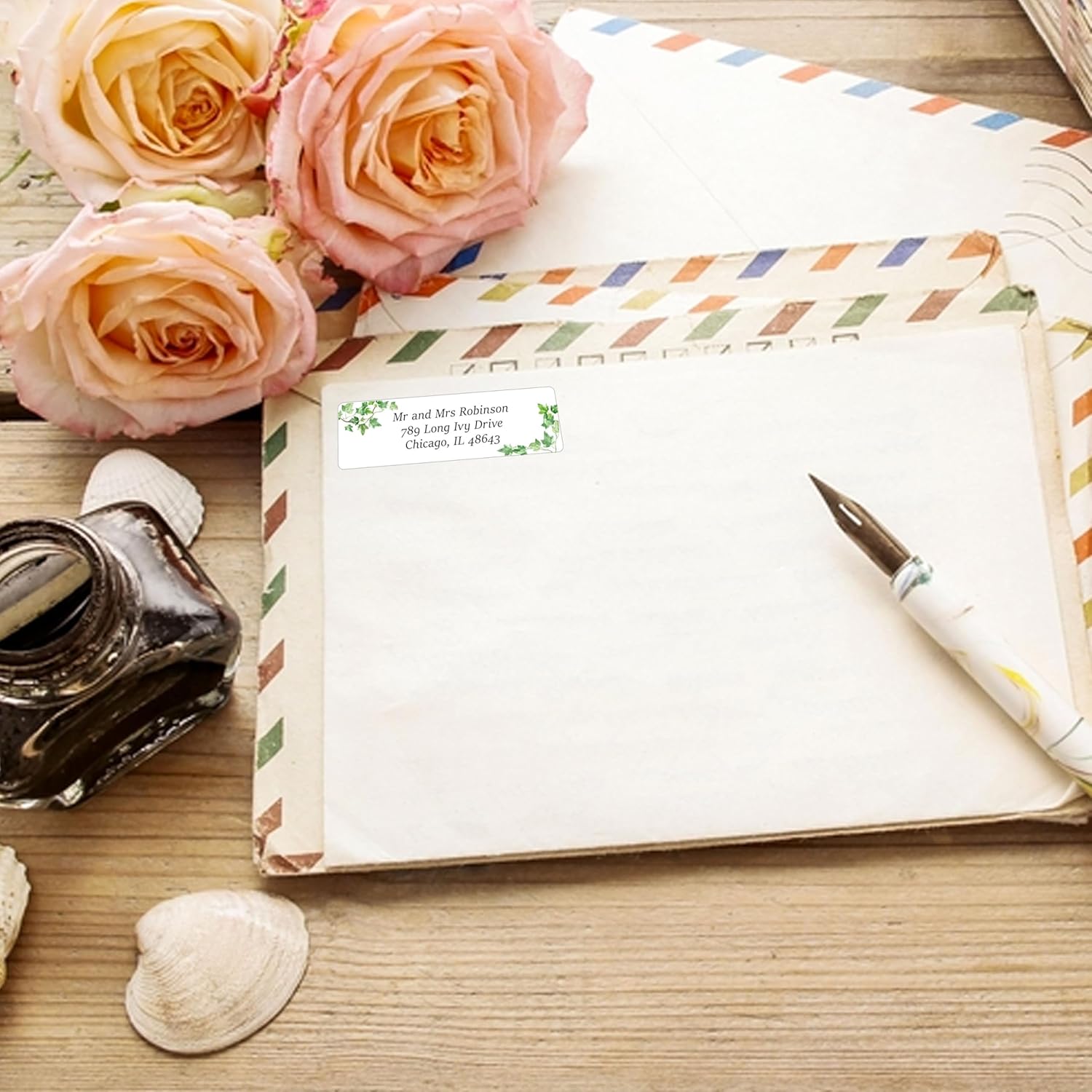 Personalized Return Address Labels Greenery - High Gloss Custom Mailing Labels on Sheets - Self-Adhesive Return Stickers for Envelopes with Crisp Printing Design (50-1000)