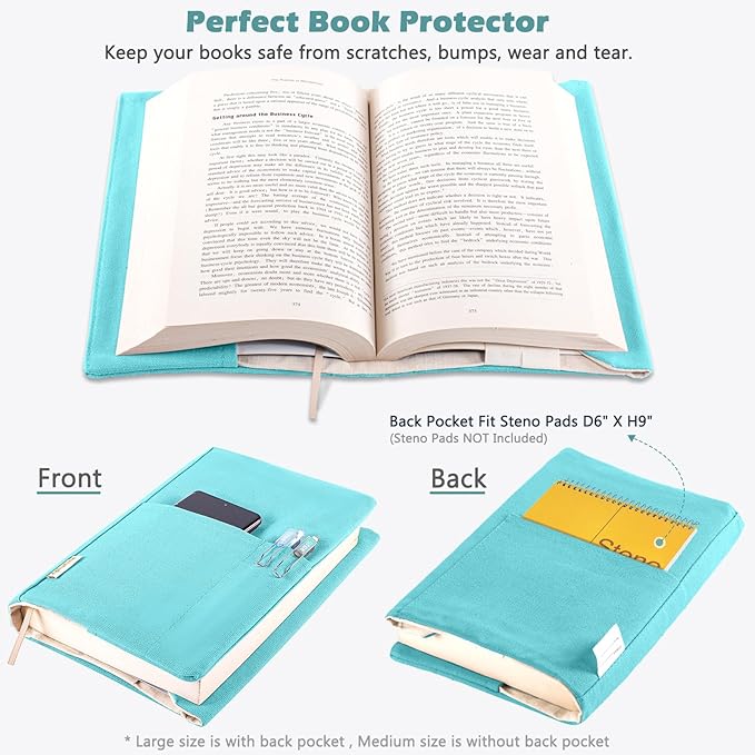 Canvas Book Covers, Washable Book Protector, Book Cover for Paperback Novels, Adjustable Book Cover for Hardcover with Pockets for Pen, Soft Cover Books, Book Lovers Gifts