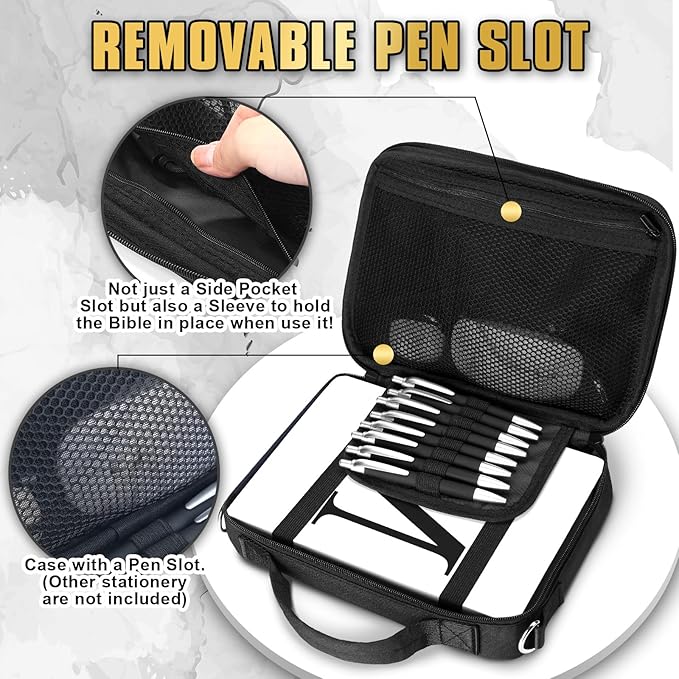 Silkfly Large Chenille Letter Bible Cover for Women Preppy Patch Bible Case Church Bible Bag with Handle(Black)