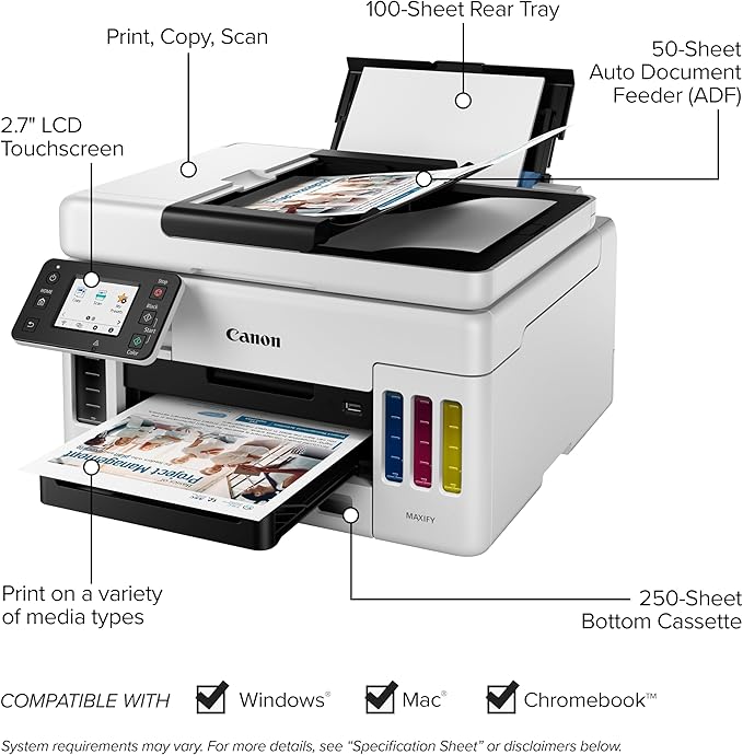 Canon GX6021 All-in-One Wireless Supertank Printer-for Businesses [Print, Copy, Scan and ADF], White