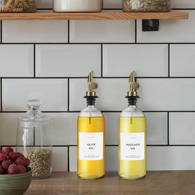 Olive Oil & Coffee Syrup Labels for Bottles - 2.5" x 2.5" Waterproof Kitchen PVC Sticker Labels for Oils, Coffee Syrups, Vinegars, Sauces, Cooking Wines, Condiments - Minimalist White, 61pcs