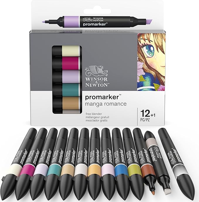 Winsor & Newton ProMarker Set, 12 Count, Manga Romance