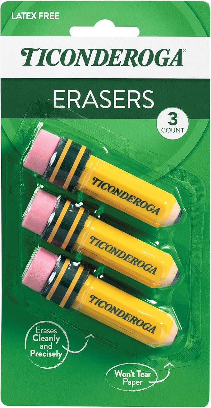 Ticonderoga My First Short Triangular Wood-Cased Pencils, 2 HB Soft, 12 Count Erasers, Pencil Shaped, 3-Pack Bundle