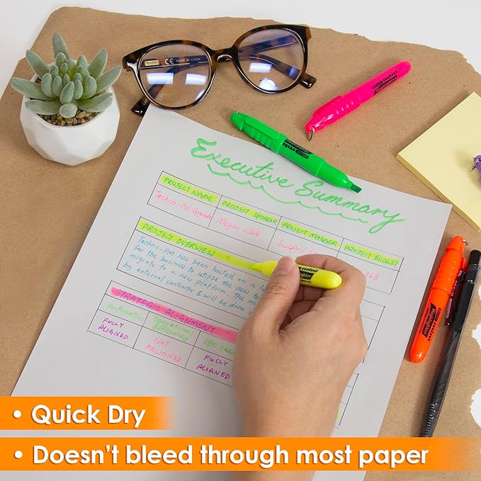 BAZIC Mini Highlighter Pen Assorted Color, Chisel Tip Broad Fine Line Highlighters Coloring Marker (5/Pack), 1-Pack