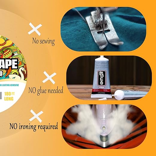 Fabric Tape - Sticky Double-Sided Tape Strong Adhesive Cloth Tape Press-on Tape, No Sewing or Ironing, Gluing, Alterations and Hemming Tape - 1/4inch Wide 180FT Long