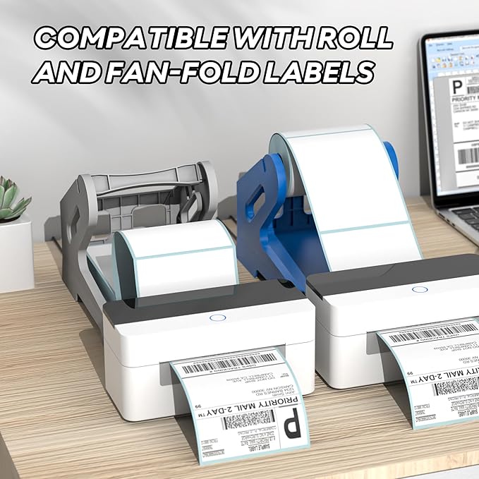 Label Holder for Rolls and Fanfold Labels Shipping Labels Stand Desktop Thermal Printer DIY Accessory Business Supplies for Home, Office(Grey)