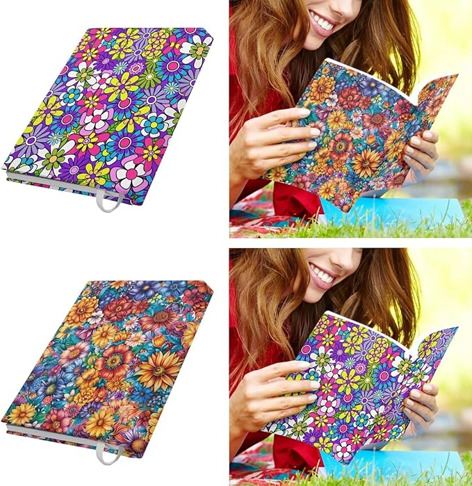 Floral Print Book Cover 2 Pack Washable Reusable Book Protector Pouch for Paperback Hardcover, Textbook, Jumbo Book Sox Gift for Book Lover, Multicolor