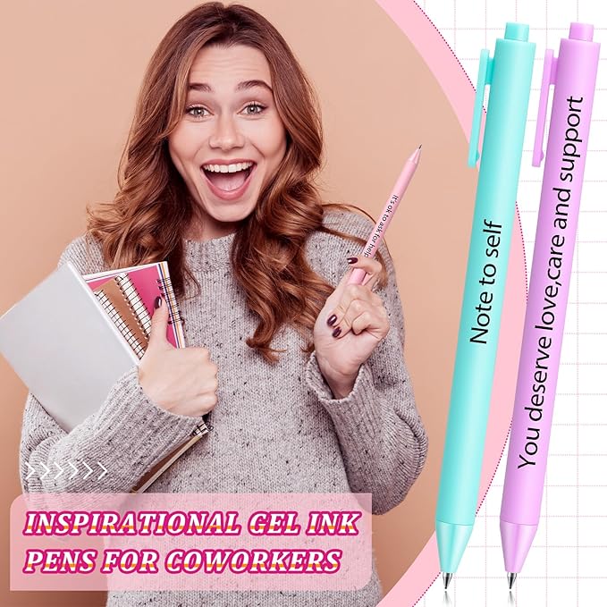 50 Pcs Gel Ink Pens Motivational Inspirational Quote Pen Retractable Rolling Ball Smooth Writing for Coworkers Supplies Office Home(Stylish Color,Mental Health Reminders)