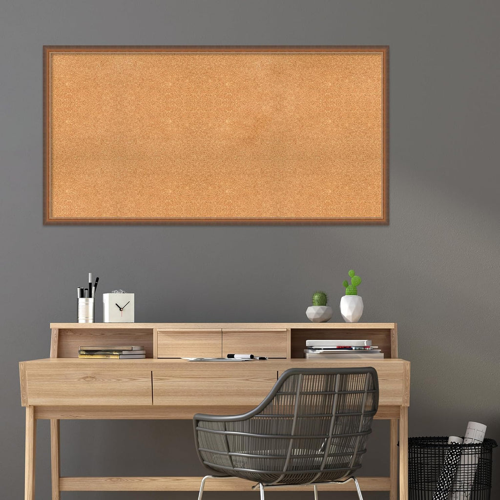 Amanti Art Natural Cork Board for Wall, 30x58 Vision Board with Bronze Frame, Oversize Corkboard Office Decor for Home Organization, Modern Corkboard Pinboard to Display Items for Home Organization