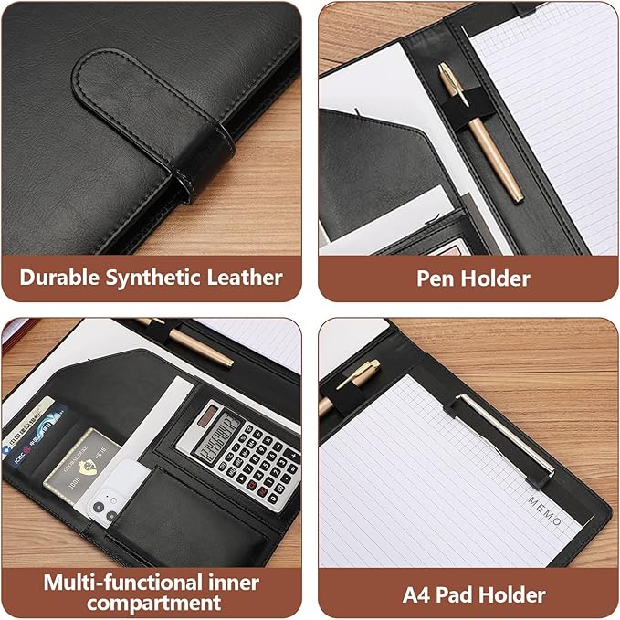 Personalized Portfolio - Customized Leather Portfolio with Personalized Logo or Text - Ideal for Resumes, Interviews, and Professional Business Use, Black