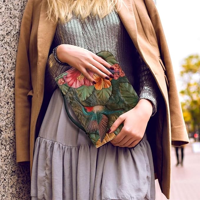 Lotusorchid Leather Bible Book Cover Case with Handle Pocket, Hummingbird Bible Cover Case with Pen Storage, Sturdy PU Bible Tote Bag, Bible Accessories, M