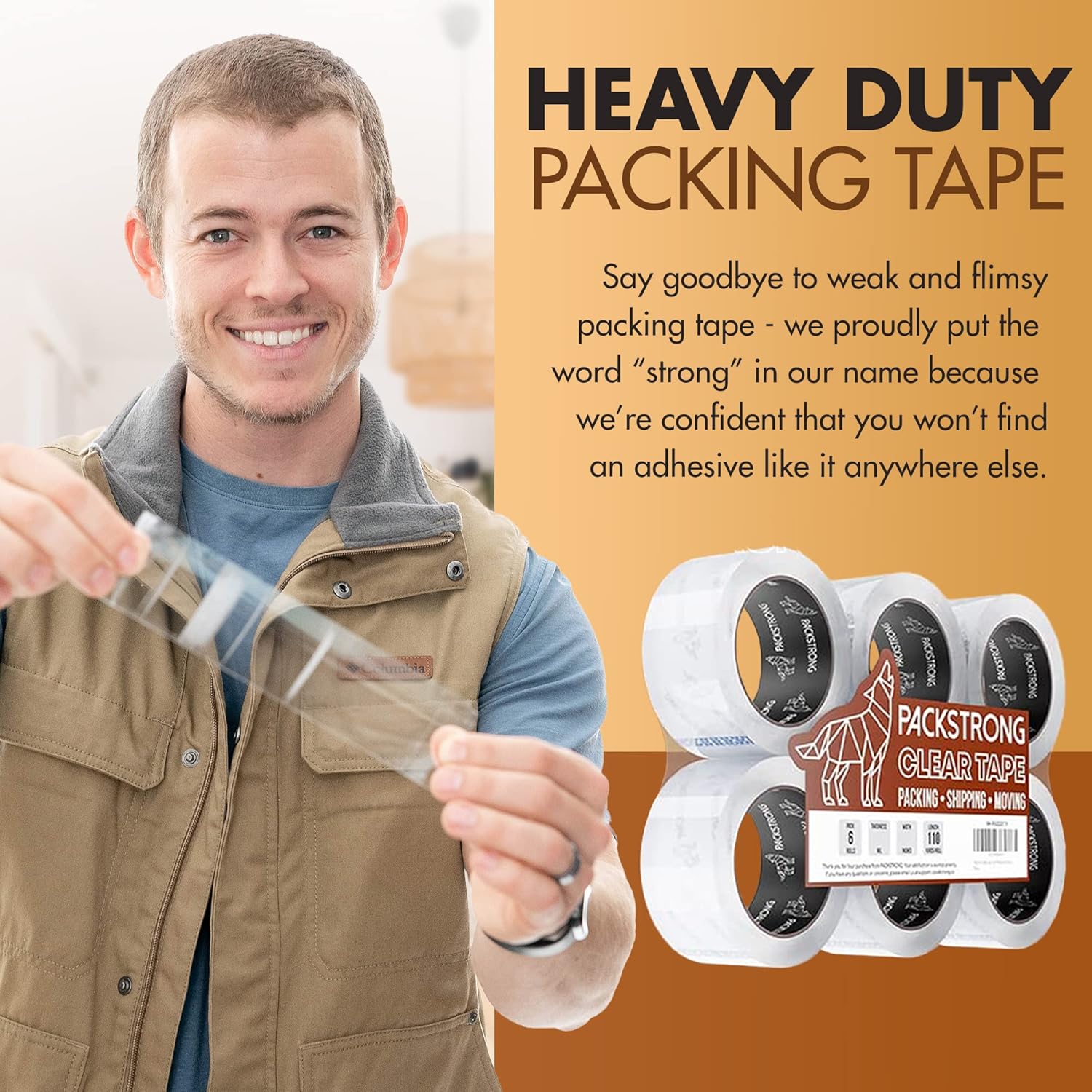 Packstrong Industrial Grade Clear Packing Tape 48 Rolls - 110 Yards per Roll - 3" Wide x 2.5 mil Thick, Acrylic Adhesive Heavy Duty Tape for Box Office Moving Packaging Shipping
