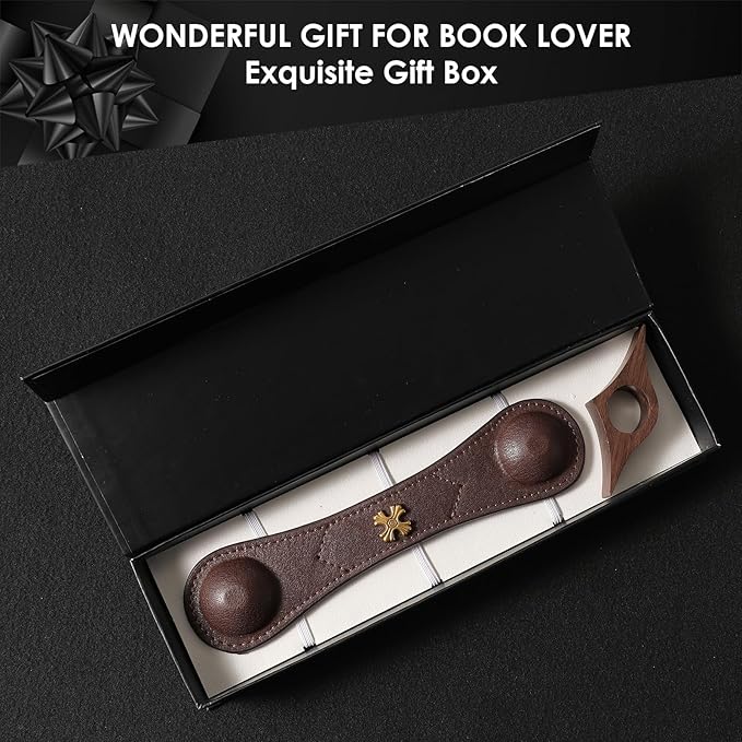 Book Weight Page Holder Wooden Thumb Book Open Holder Weighted Bookmark Corner Reading Book Accessories Gift for Writer Reader (Heavy Page Holder+Thumb Page Holder-Coffee)