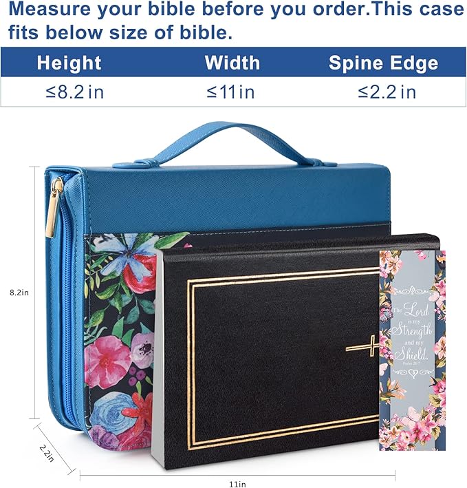 Bible Covers Case for Women Large Leather Bible Carrying Cases Holder Pink 10.8"x7.8"x2" Floral Bible Carrier Tote Bags with Bookmarks Handles Pockets Christian Bible Book Accessories Gifts