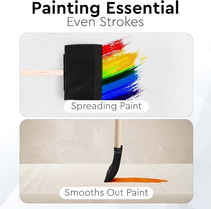 Vanitek 10 Piece Flat Flexible Poly Foam Bevel-Tipped Brush Set with Wooden Handles - Ideal for Applying Paint, Oil-Based Paints, Stain, Varnish, Enamel, Latex Paint, Smooth Surfaces, & Arts & Crafts