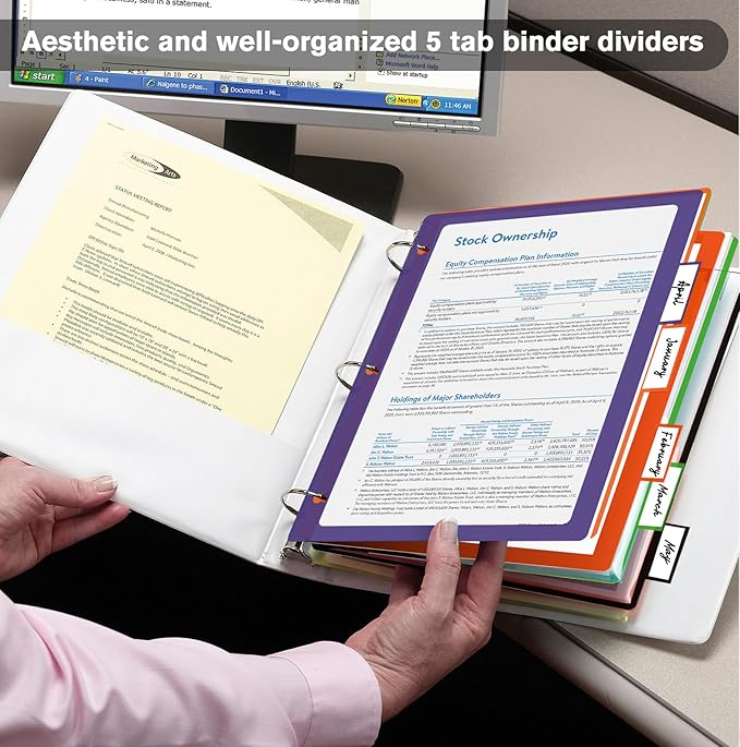 HABGP 10PCS/2 Set 3 Ring Binder Dividers with Tabs, Color Page Dividers for 3 Ring Binder with Tabs, 5 Tab Dividers, Clear Folder Dividers, Three Ring File Dividers with Tabs, Tabbed Index Dividers