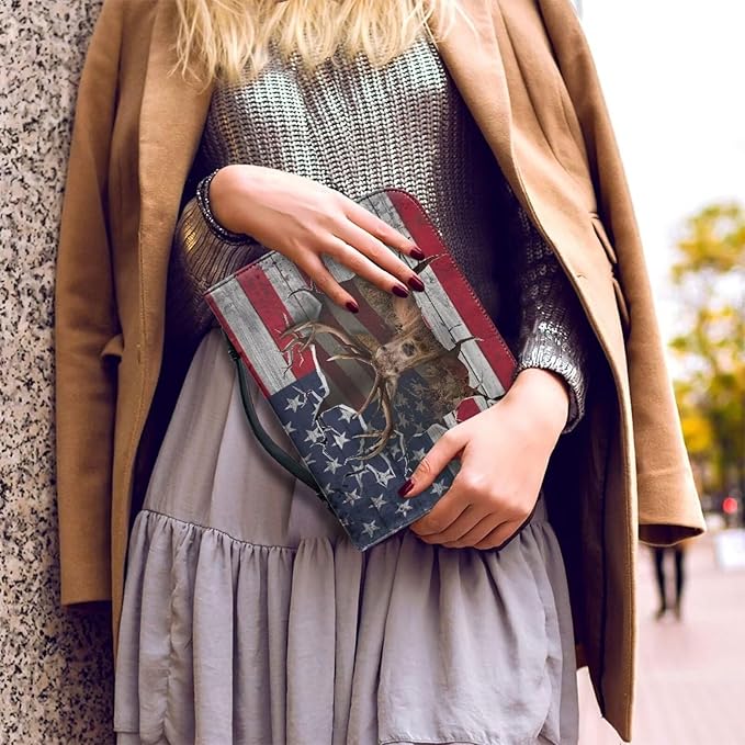 Lotusorchid Reindeer Bible Cover Case, Zippered Bible Carrying Case for Women Girls, Portable American Flag Bible Tote Bag Sturdy Bible Book Cover for Bible Study, Christian Bible Accessories,2XL