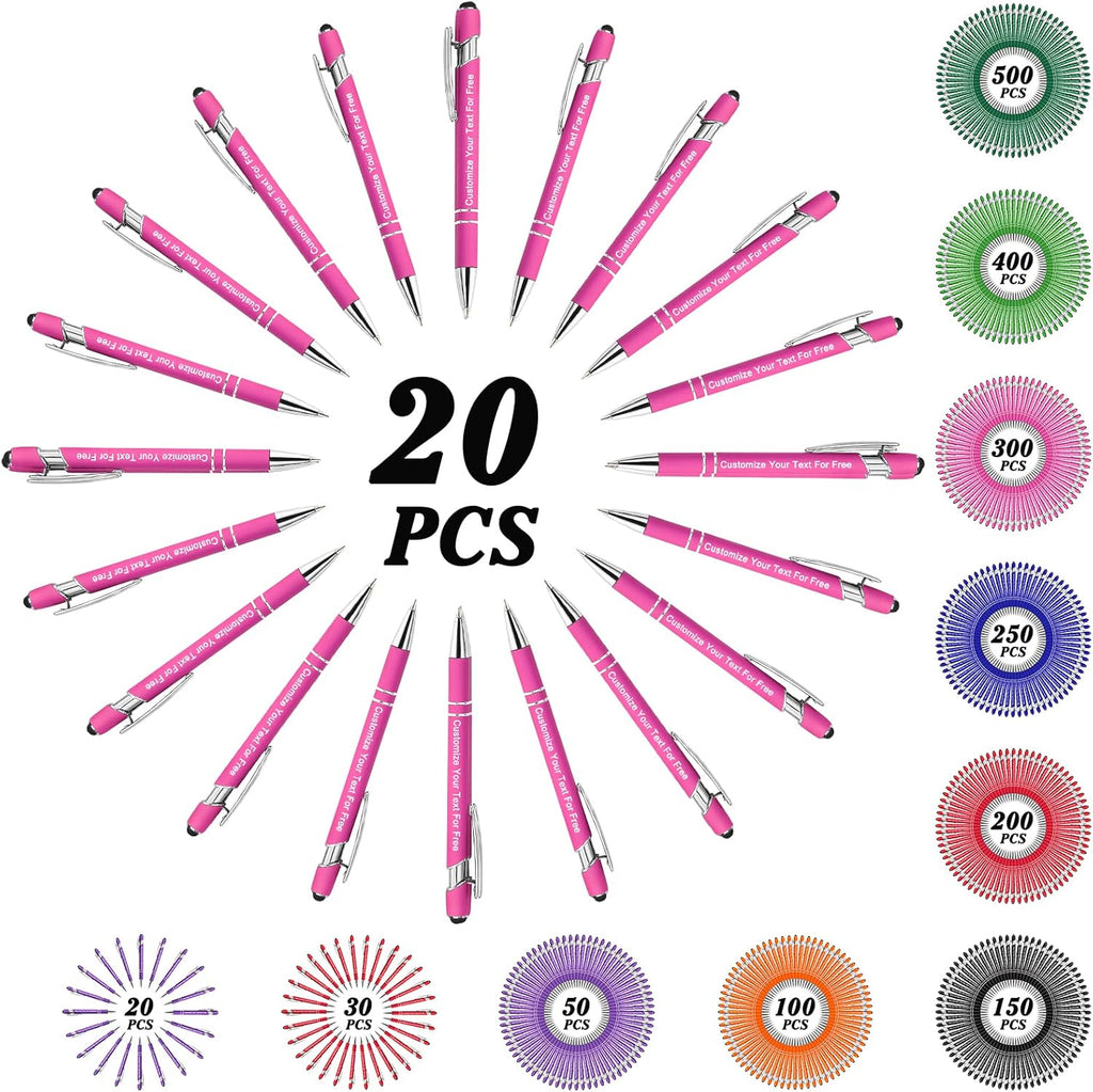 Max 500 Pcs Personalized Pens Bulk, Custom Pens with Free Engraving, Customized Stylus Tip Ballpoint Pen with Your Name Massage Text for School Office Business Graduation Anniversaries-20 Packs