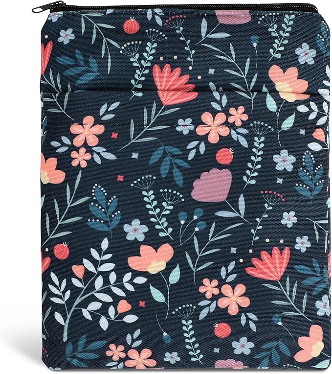 Book Sleeve Book Covers Book Protector Floral Printed with Zipper Washable Fabric for Teen Adult Book Lover Teacher Student(Medium,11 X 8.7 Inch)