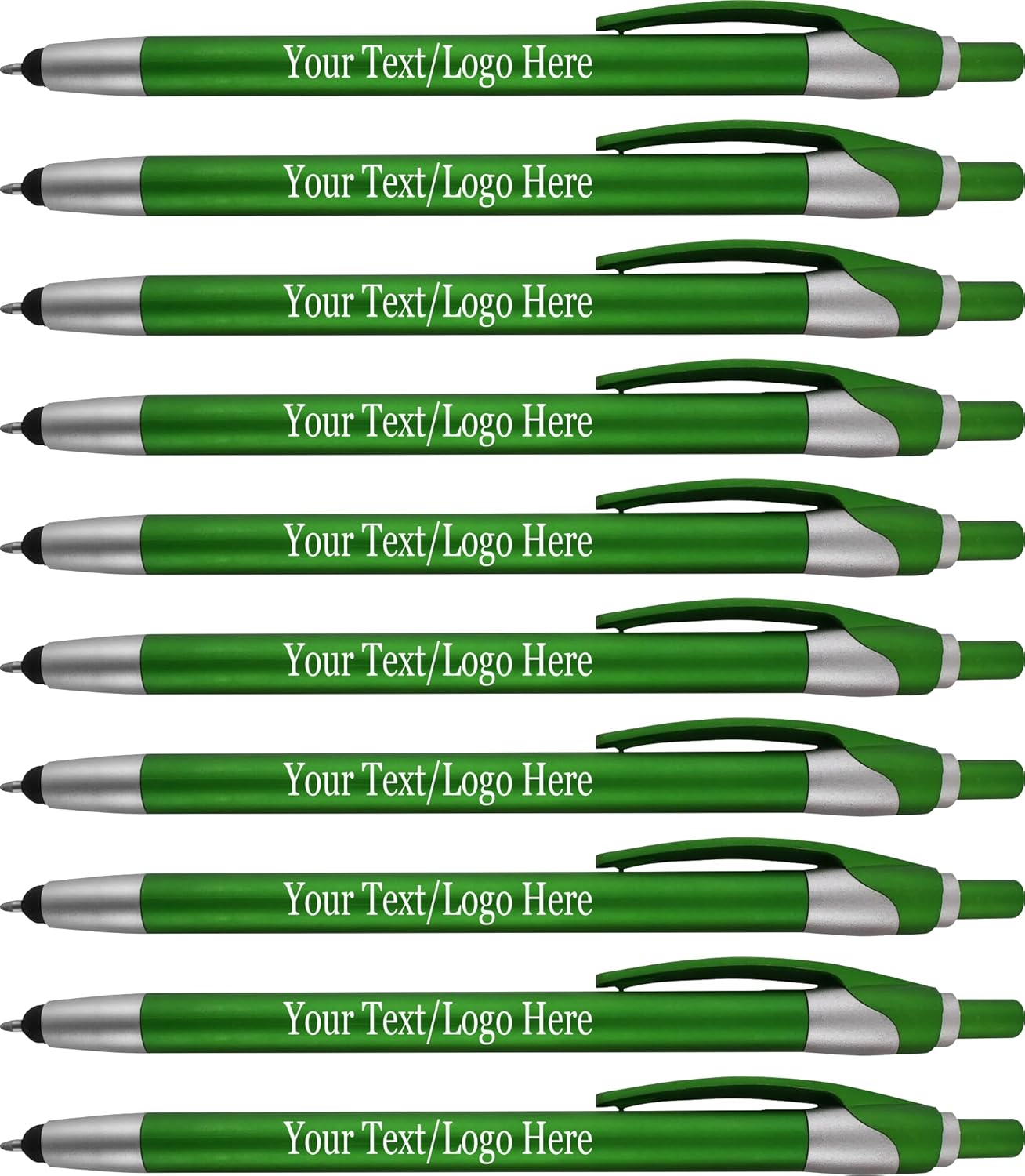 Personalized With your Custom Logo or Text Pens-Pack of 450- for Marketing, Parties, and Events, 2 in 1 Capacitive Stylus & Ballpoint Pen Compatible With Touchscreen Devices, Blue Ink, Green Pens
