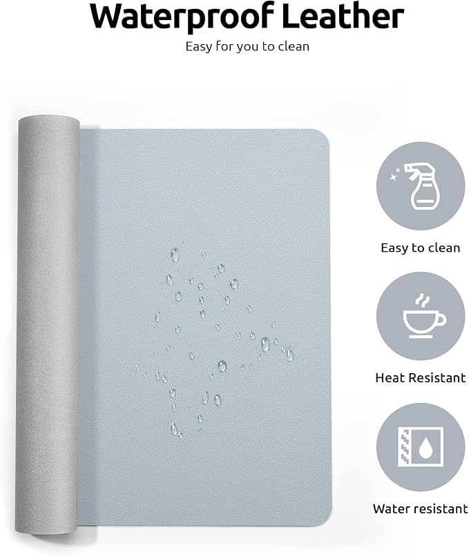 YSAGi Leather Desk Pad Protector, Office Desk Mat, Large Mouse Pad, Non-Slip PU Leather Desk Blotter, Laptop Desk Pad, Waterproof Desk Writing Pad for Office and Home (Light Grey, 23.6" x 13.8")