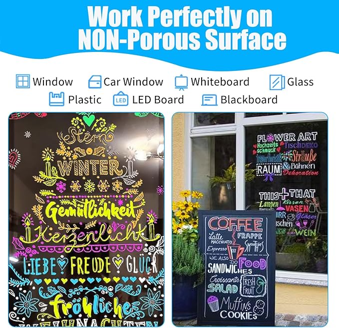 Window Chalk Markers for Cars Glass Washable, 8 Colors Jumbo Liquid Chalk Marker Pens with 10mm 3 in 1 Nib Wide Tip, Chalkboard Markers Car Window Paint Markers Pen for Auto, Mirror, Poster