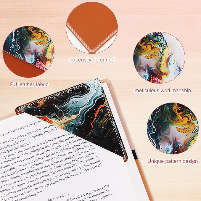 4 Pieces Leather Bookmarks, Cute Book Accessories for Reading Lovers, Page Markers for Women Men Kids Students Teachers Retirement Birthday Gift (Marble Print)