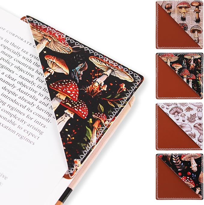 4 Pieces Leather Bookmarks, Cute Book Accessories for Reading Lovers, Page Markers for Women Men Kids Students Teachers Retirement Birthday Gift (Mushroom)