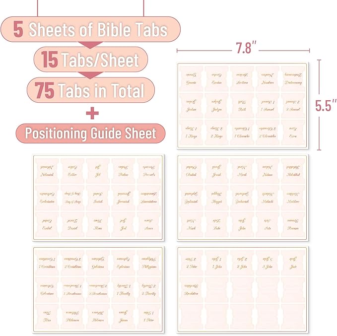 Mr. Pen- Bible Tabs, 75 Tabs, Soft Blush, Bronze Foil Embossed Lettering, Laminated Bible Tabs for Women and Men, Bible Tabs for Study Bible Index Tabs, Bible Book Tabs, Bible Labels Tabs
