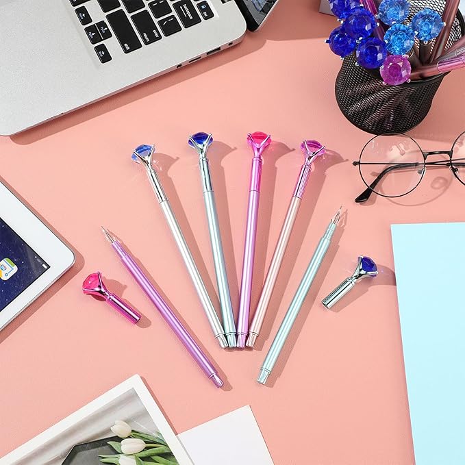 Gersoniel 24 Pieces Big Crystal Diamond Pens Bling Ballpoint Pen Black Ink Rhinestones Pen for School Office Supplies Christmas Wedding Birthday Present, 4 Colors (Scepter Style)