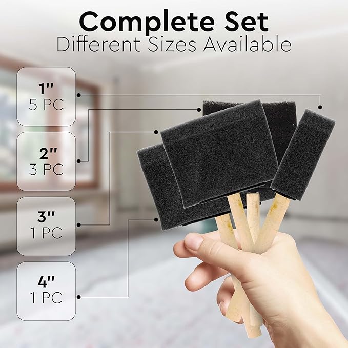 Vanitek 10 Piece Flat Flexible Poly Foam Bevel-Tipped Brush Set with Wooden Handles - Ideal for Applying Paint, Oil-Based Paints, Stain, Varnish, Enamel, Latex Paint, Smooth Surfaces, & Arts & Crafts