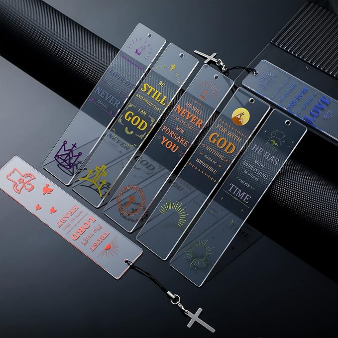 Zonon 10 Pcs Christian Bookmark Acrylic Bible Verses Bookmark with Cross Pendant Inspirational Catholic Bookmark for Woman Religious Christian Gift for Man Christmas Gifts School Office Supply