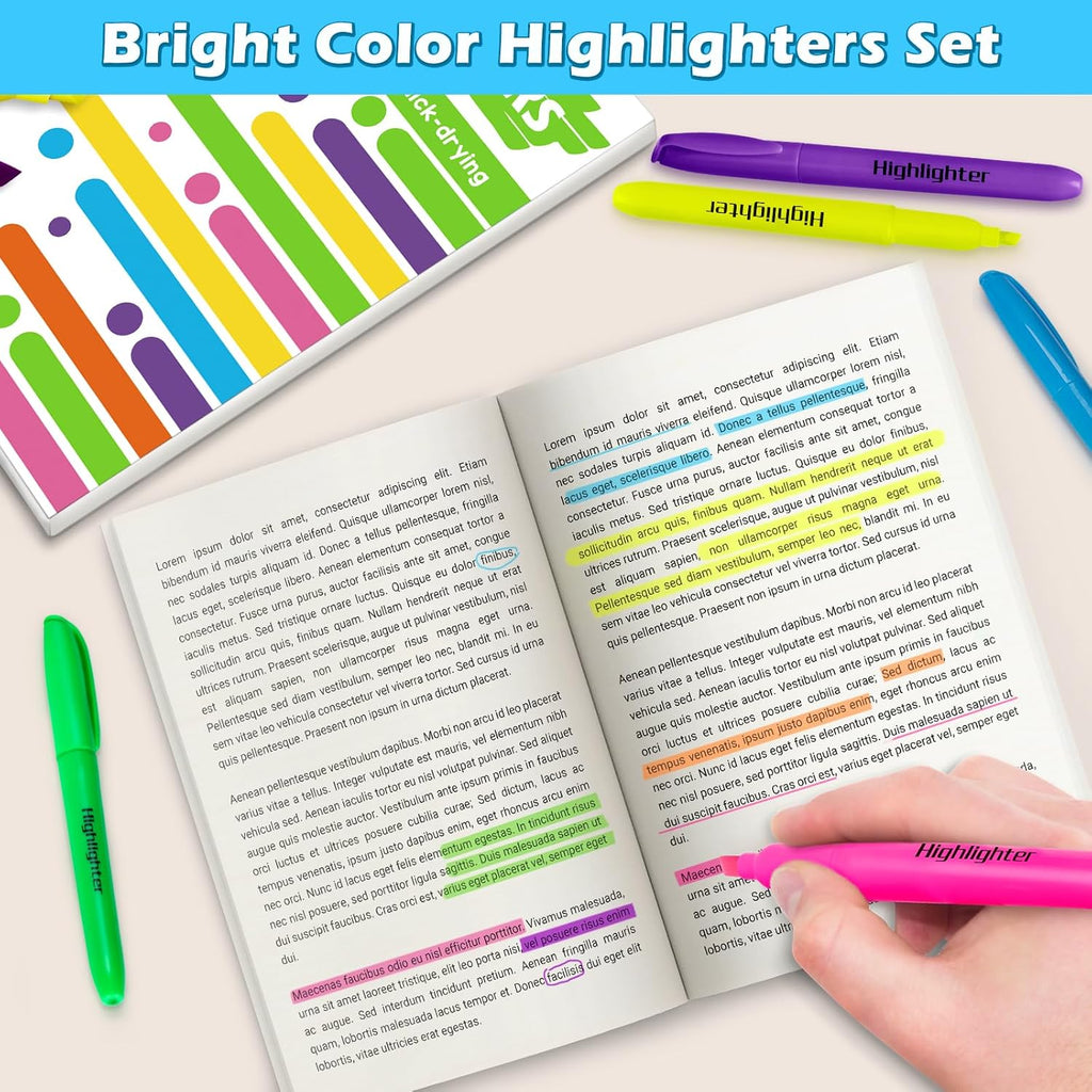 V-Opitos 30 Pack Highlighters in 6 Assorted Colors, No Bleed, Bright With Soft Chisel Tips, Ideal for Office and School Supplies