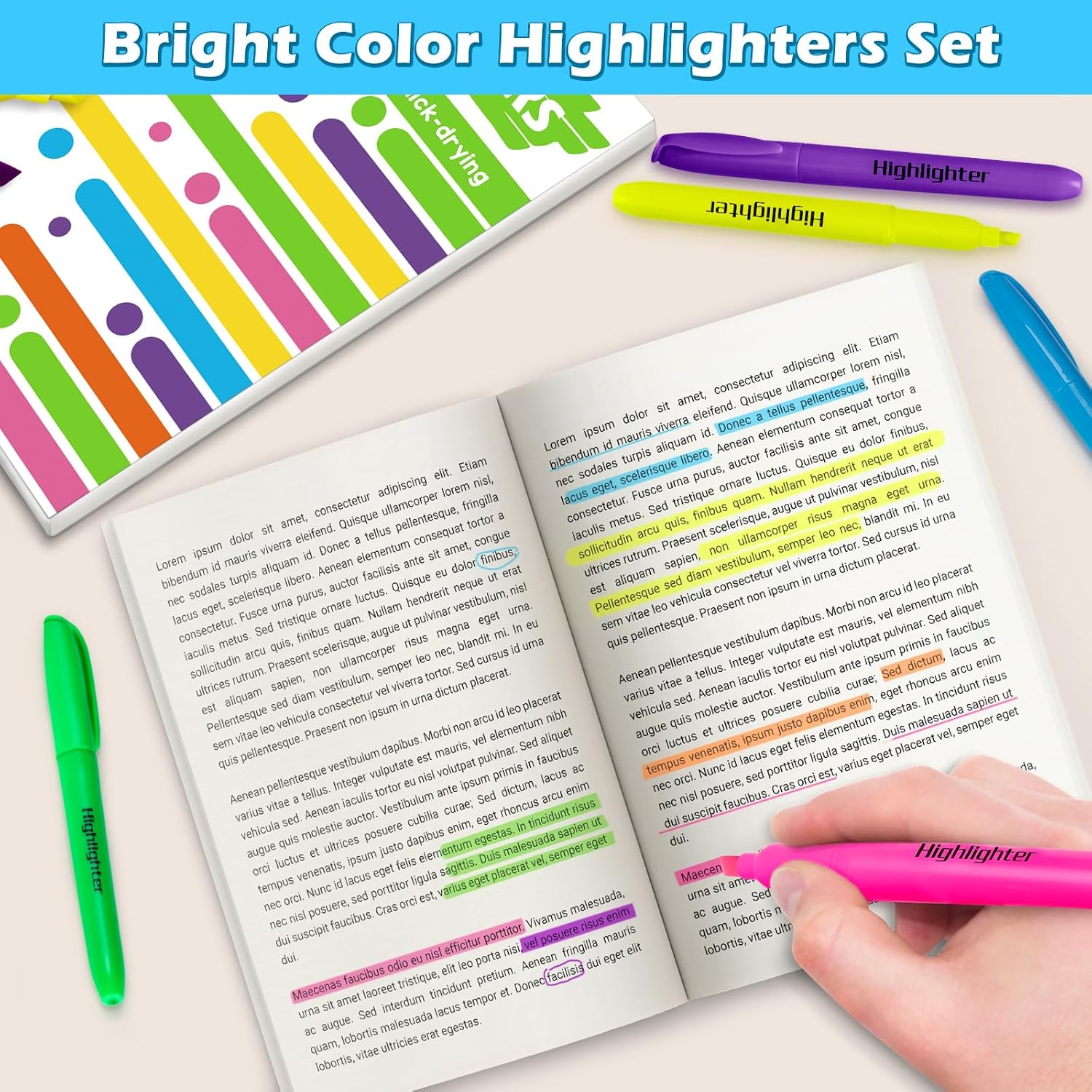 V-Opitos 30 Pack Highlighters in 6 Assorted Colors, No Bleed, Bright With Soft Chisel Tips, Ideal for Office and School Supplies