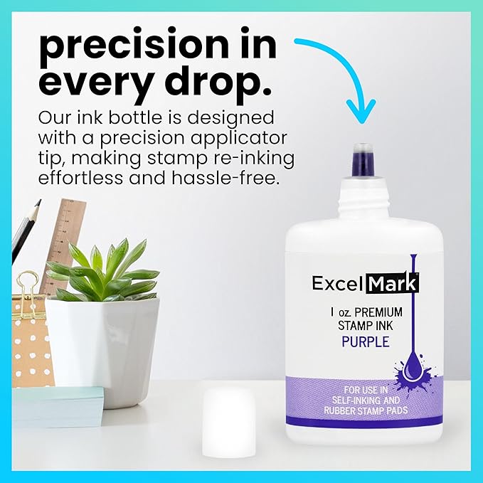 ExcelMark Premium Self-Inking Stamp Refill Ink - 1 oz. (Purple)