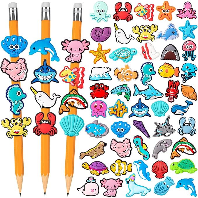 WDAHDHP Pencil Clips for Kids, 50Pcs Different Pencil Clips Topper, Cute Pencil Charms for Kids Students School Gifts Classroom Rewards