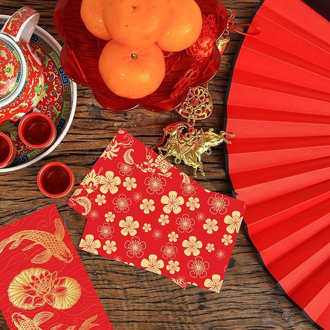64 Pcs Red Envelopes Chinese New Year 2024 Lucky Money Envelopes Hong Bao Red Pocket Envelope for Money Year of the Dragon 2024 Gifts for Spring Festival Wedding Birthday