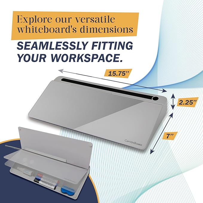 15-Inch Desktop Whiteboard - Glass Dry Erase Board for Desk Whiteboard with Stand with 3 Markers, Spray Bottle, 3 Cable Holders & Storage Box Work from Home Office Gadgets, Grey