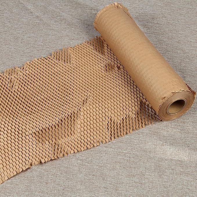 15”x400’Honeycomb Packing Paper,Eco Friendly Recyclable Honeycomb Cushioning Wrap Roll for Safe Moving Shipping Packaging with 20 Fragile Stickers.