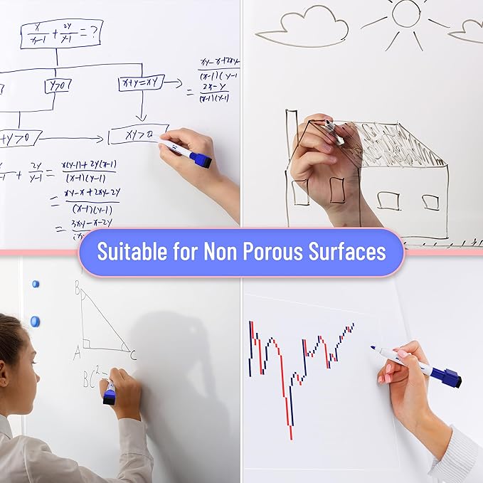 Mr. Pen Magnetic Dry Erase Markers, 12 Pack, Fine Tip, Blue with Eraser Cap