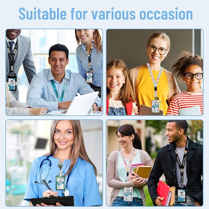 ID Badge Holder with Lanyard, Cute Badge Holder with Retractable Heavy Duty Badge Reel Clip, Panda Name Tag Lanyard Vertical ID Card Protector Cover for Women Teacher Nurses Doctor Student