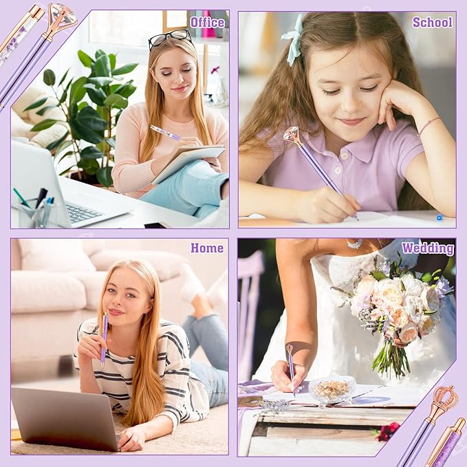 BESARME 4 Pcs Purple Pens Set, Mother's Day Gifts Purple Gifts for Women Girls Crystal Diamond Fancy Pens Christmas Gift for Women Black Ink Pretty Cute Pens for School Wedding Office Supplies