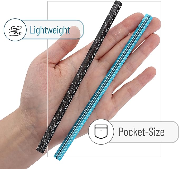 Mr. Pen- Small Architectural Scale Ruler, Aluminium, 6 Inch, 2 Pack, Black and Blue, Pocket Size Ruler, Triangle Ruler, Metal Ruler Set, Architect Scale Ruler for Blueprints