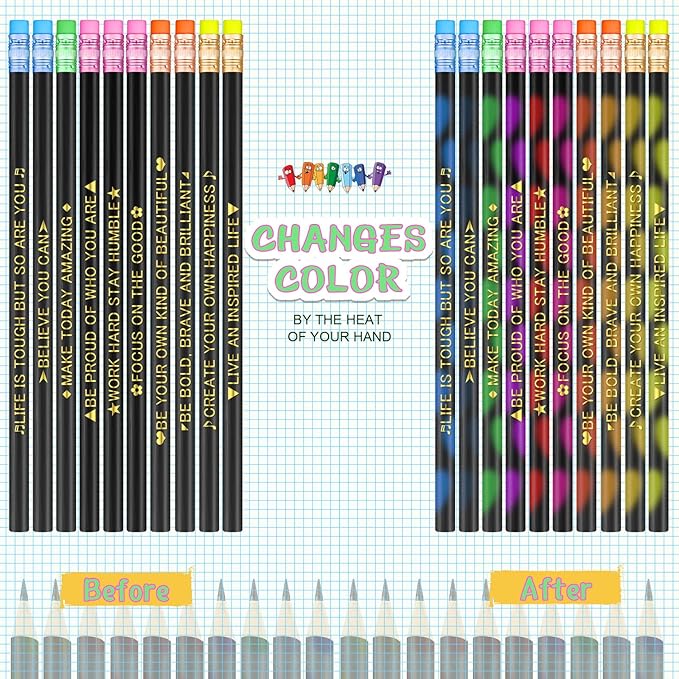 Eersida 40 Pcs Color Changing Mood Pencil with Motivational Sayings, 2B, Fun Assorted Thermochromic Pencils with Eraser(Bright Color,Bible Verses)