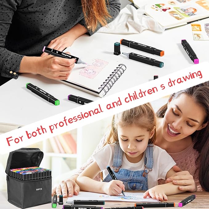 Alcohol Markers, 80 Colors Dual Tip Art Markers, Drawing Markers, Coloring Marker for Kids Sketching Adult Coloring